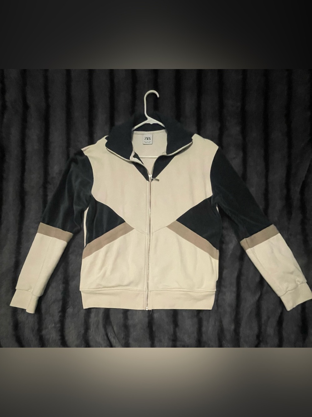Zara Beige, Black & Tan Colorblock Zip Jacket